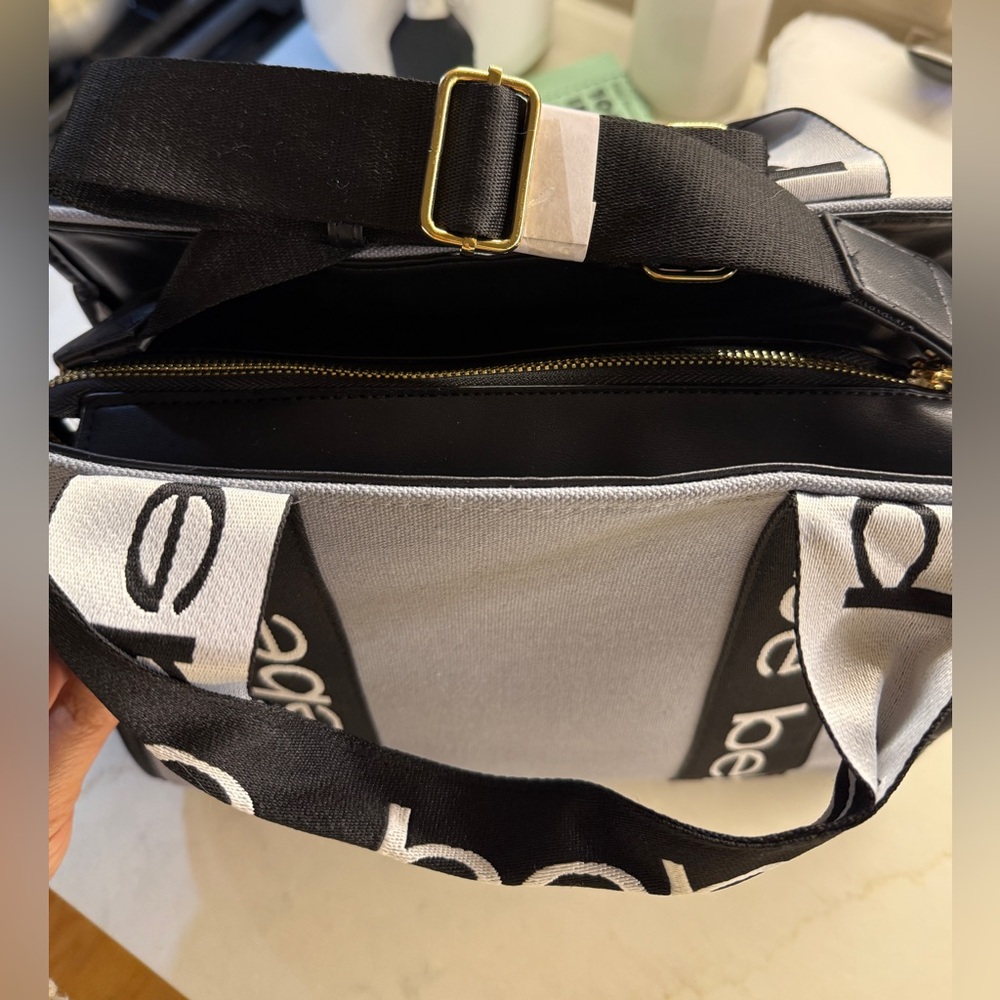 Bebe Black and Denim Tote Bag with Gold Logo NWT - Picture 4 of 8